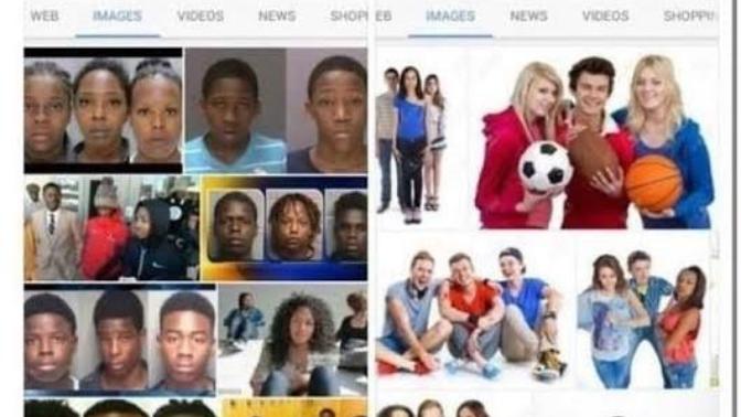 "Three white teenagers" vs "Three black teenagers" search on Google show different results? Thoughts?