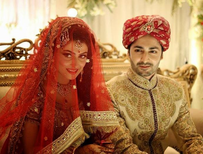 Pakistani celebrity couple Aiza Khan and Danish Taimoor on their wedding