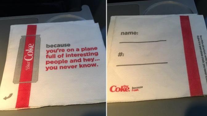 Good Idea vs. Bad Idea: Diet Coke encouraging Delta passengers to flirt via their in flight napkins?