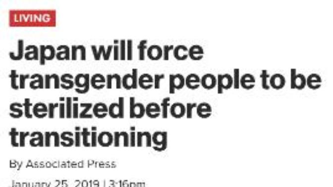 Japan to sterilize transgenders before they are allowed to transition, thoughts?