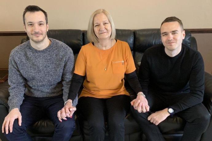 Sally Challen with her two sons after leaving the prison