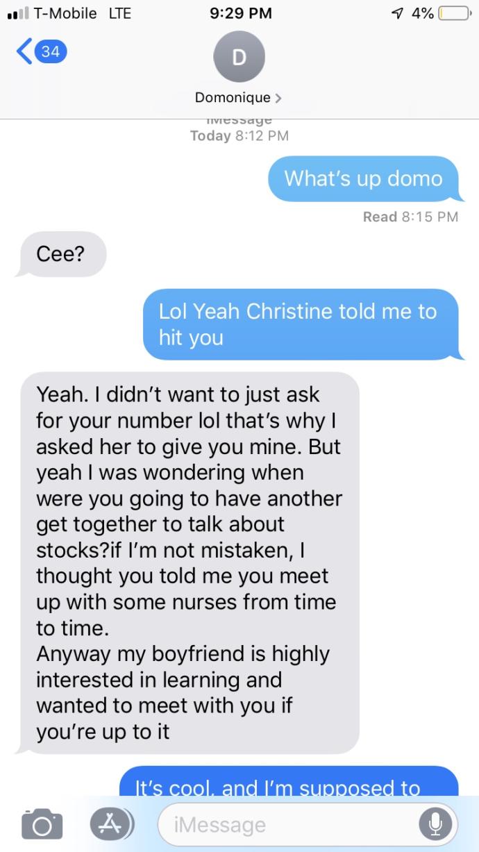 Girl I’m interested in text me to meet up along with her boyfriend to discuss stocks? you think she likes me?