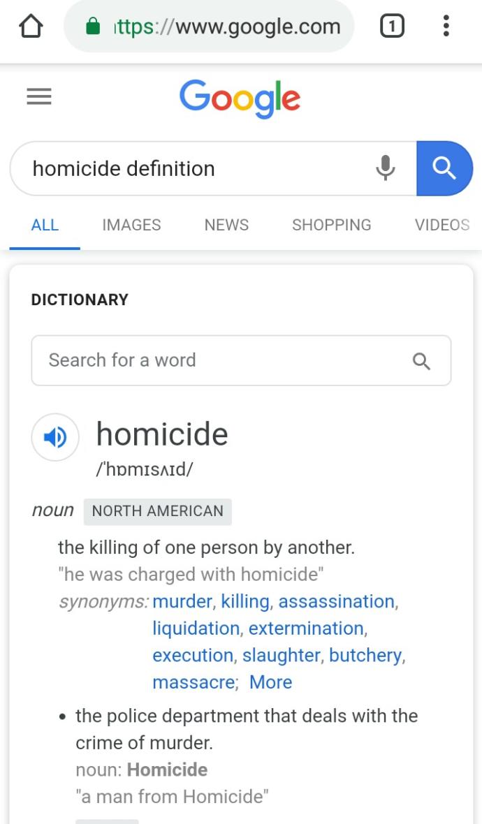 Does homicide mean to kill a person or human who is not yourself?