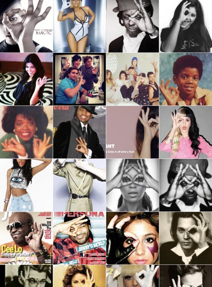 Why do so many celebrities take pictures with three fingers over one eye? What’s it mean?
