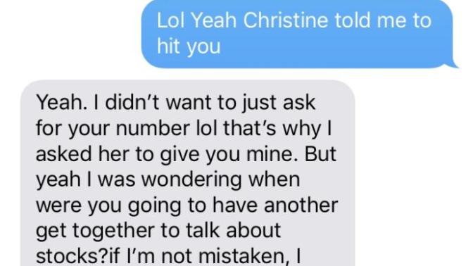 I told this girl at my job how I trade stocks, so later on she got my number from a coworker saying I should text her cause she’s interested,?