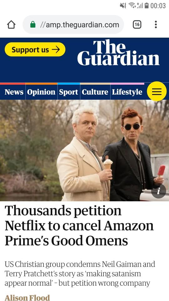 Should the TV show 'Good Omens' be cancelled for making Satanism appear normal and for mocking God's wisdom?