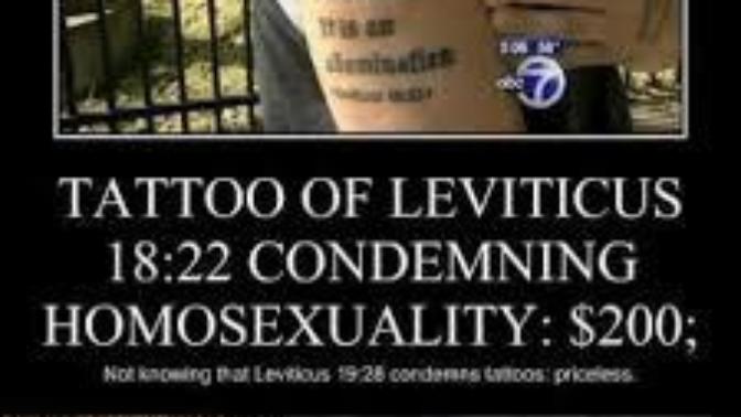 The Bible Condemns Tattoos just 2 Pages From Where His Tattoo Condemning Homosexuality Came From. Fellow Believers: Can We Be More Consistent?