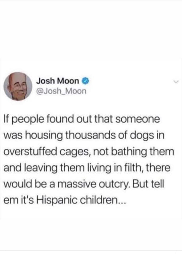 Do you agree with the statement made in the photo about the treatment of immigrants at the border and how many are reacting?