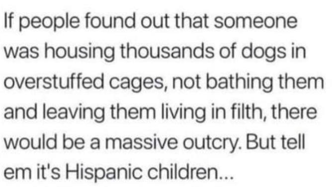 Do you agree with the statement made in the photo about the treatment of immigrants at the border and how many are reacting?