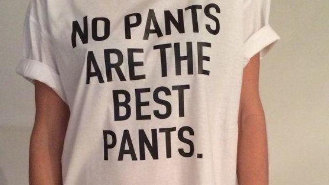 Is wearing a long shirt with no pants a new women's fashion trend?