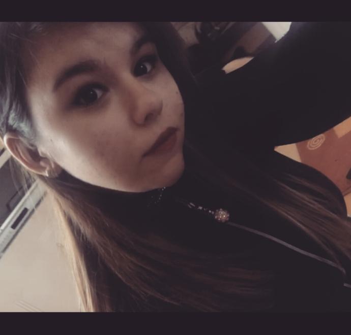 with some makeup (lipstick&eyeliner)