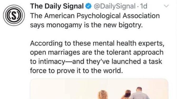 American Psychological Association says monogamy is the new bigotry, launched task force to generate public interest into open relationships, thought?