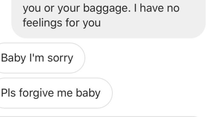 Boyfriend asking his ex for forgiveness?