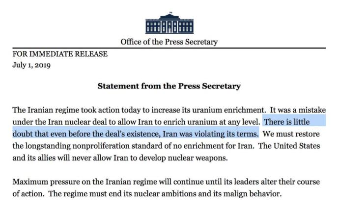 The Iranians broke the terms of the nuclear deal, even before it existed. Have you heard?