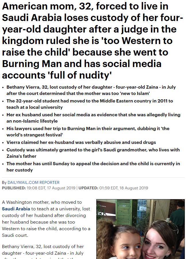 American mom loses custody battle in Saudi Arabia because she is too western according to judge, thoughts?