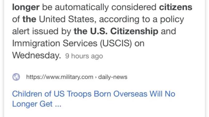 Children born to our Troops out of the country no longer considered US citizens?