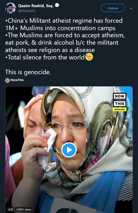 What do you think about the people crying genocide when Muslims in China are obligated to drink alcohol and eat pork?
