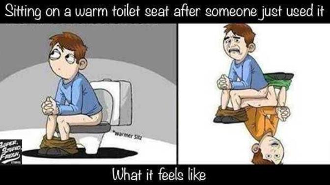 How do you feel when you sit on a warm toilet seat?