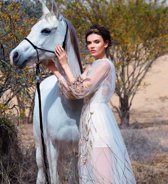 Clothing by Elisabetta Franchi, Dubai, w/ Arabian mare