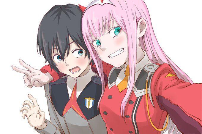 Left to right, Hiro and Zero Two (Anime: Darling in the Franxx)