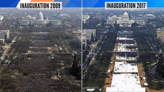 Which of his is bigger.. Crowd Size... or?