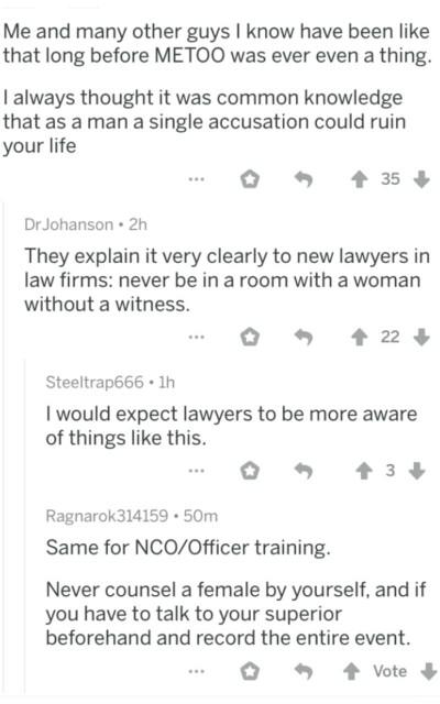 Is it true that you should never be in a room with a woman without a witness?