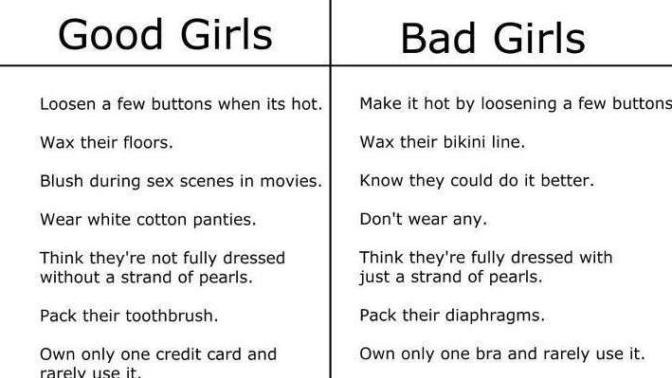 Which do you like better, good girls or bad girls? Which do you like better, good girls or bad girls?