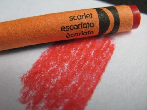 What color is the scarlet crayon? Red or Orange?
