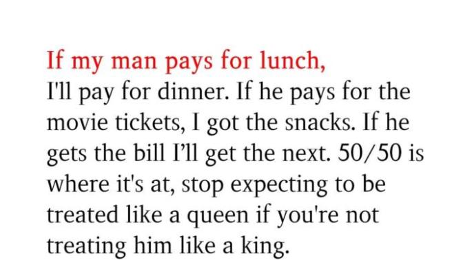 50/50 - Ladies do you agree?