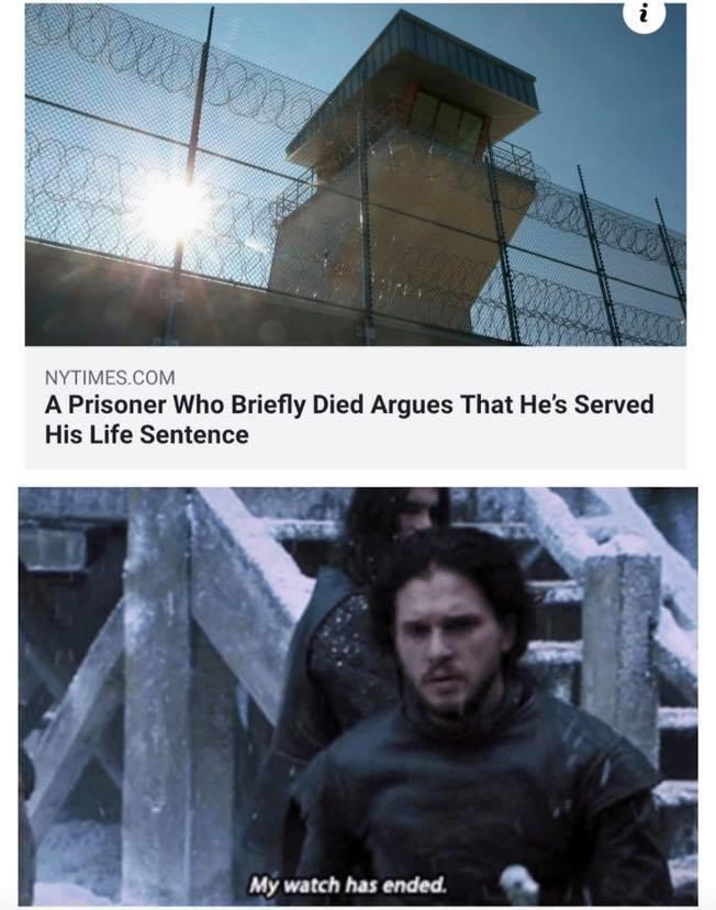 If someone served a life sentence and then they died and came back to life, are they free of the sentence now?