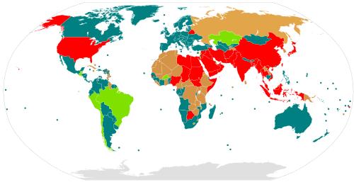 Red countries have death sentence.