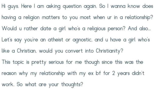Guys, does religion matters to you when you are in relationship?