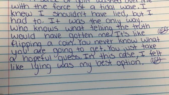 Can someone help me, I’m writing a story about lying for my English class, and I want to come up with some big plot twister, a way to end the essay?