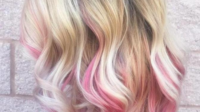 Can a guy get his hair dyed blonde with hot pink streaks like this woman has?
