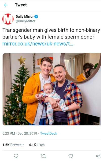 Transgender man gives birth to non-binary partners baby with female sperm donor. Opinions?