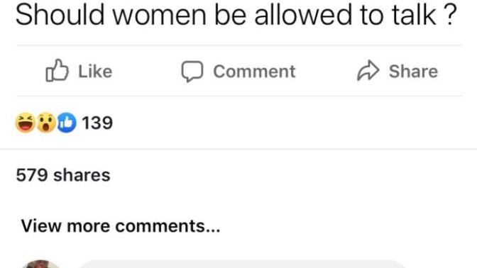 Man asks if women should be able to speak, other men join and say women shouldn’t even have rights. Sexism not going away no time soon?