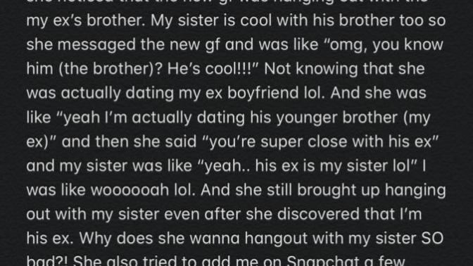 Ex’s new girlfriend wants to hangout and be cool with my sister?