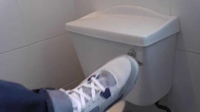 How do you flush toilets in public restrooms?