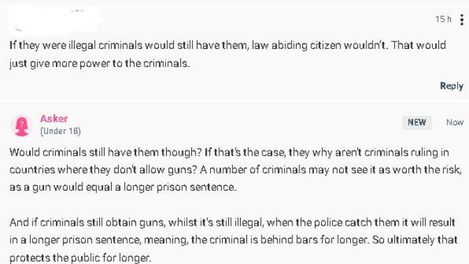 I asked a question, and the person with an opposing argument to me keeps, removing my arguement: Why?