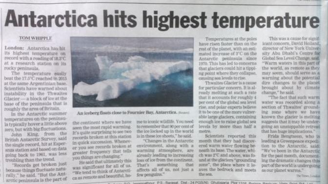 Antarctica's yet another record breaking temperature (18.3°C). Opinions?
