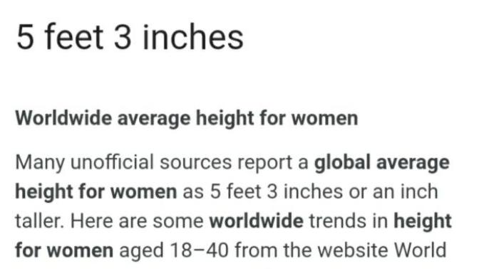 The average height for a woman worldwide is 5 feet 3 inches. What height do you consider tall for a woman?