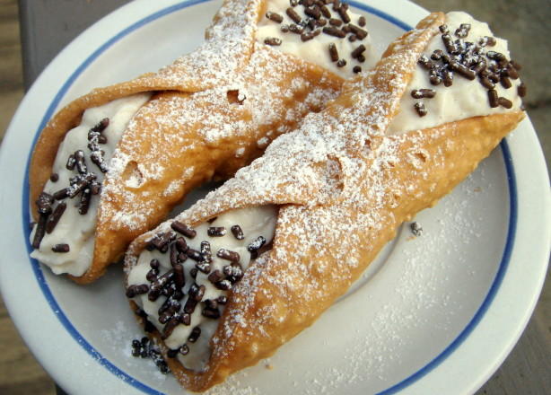 Cannoli- Pastry, sweet cheese, chocolate, sugar- what's not to like?