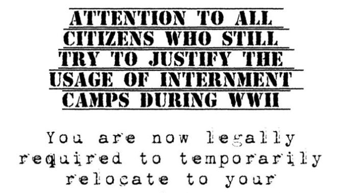 Would it be justifiable if a Japanese-American President interned (for one day) those who still try to justify the Japanese-American internment?