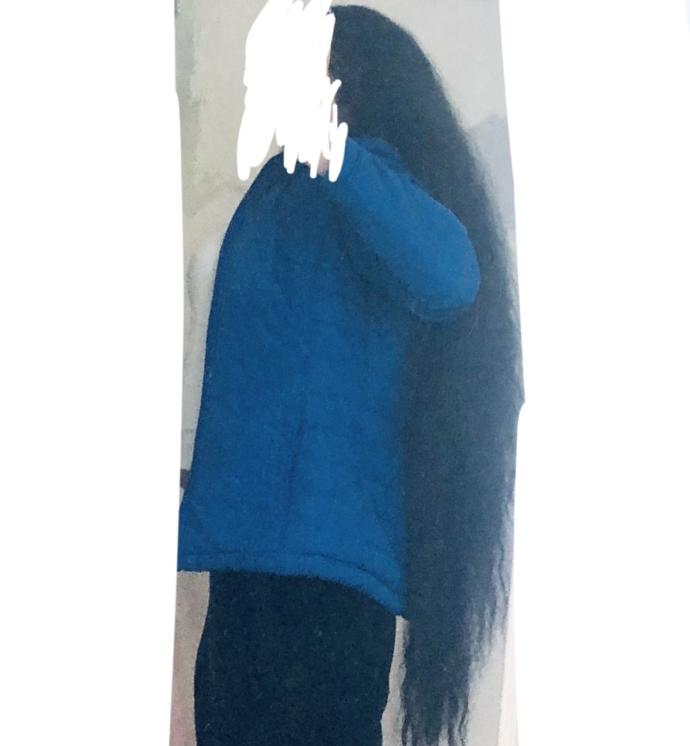 Trial color # 4 “ 38 inch Black curly hair” ( Previous colors: 1, Ombré honey blond 2, Ombré grey 3, Ombré brown ) What do you think?