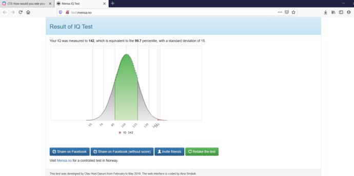 screenshot with a tab of this thread, basically verifying I actually took the test and this is my result