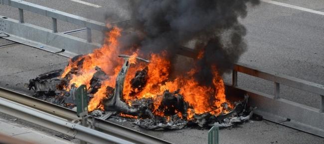 Tesla Model S erupted in flames after a horrific crash killing two.