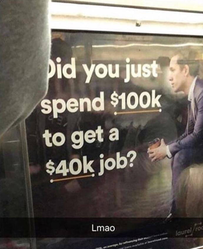 Is this train ad mocking college graduates, speaking the truth or is it exaggerated?