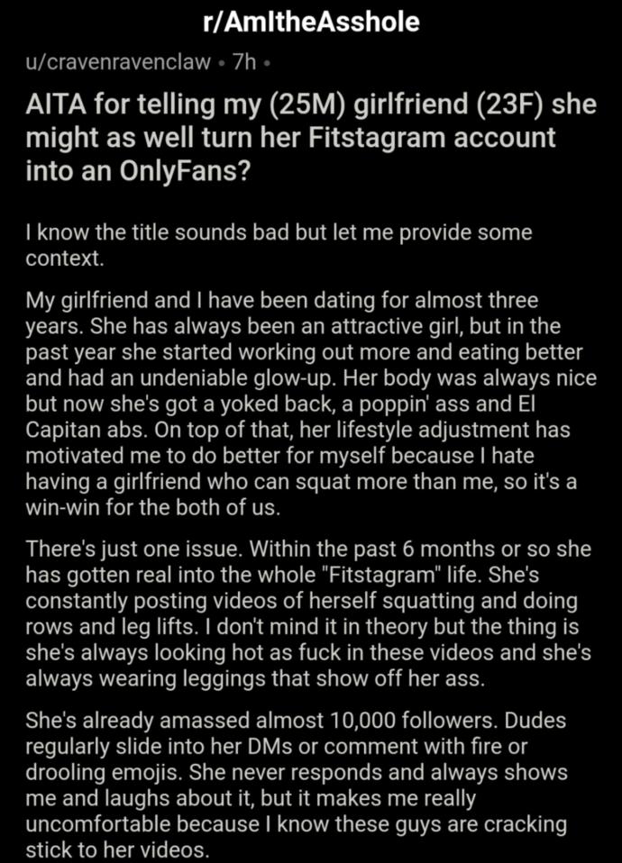 What do you think of this Reddit post I found? Is the guy entirely to blame in this situation?