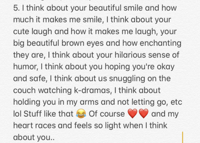 When I asked him what kind of stuff does he think about when he thinks about me