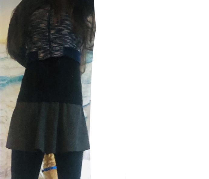 Charcoal skirt / black tights/ black camisole / blue- white top ~~ clash? ?